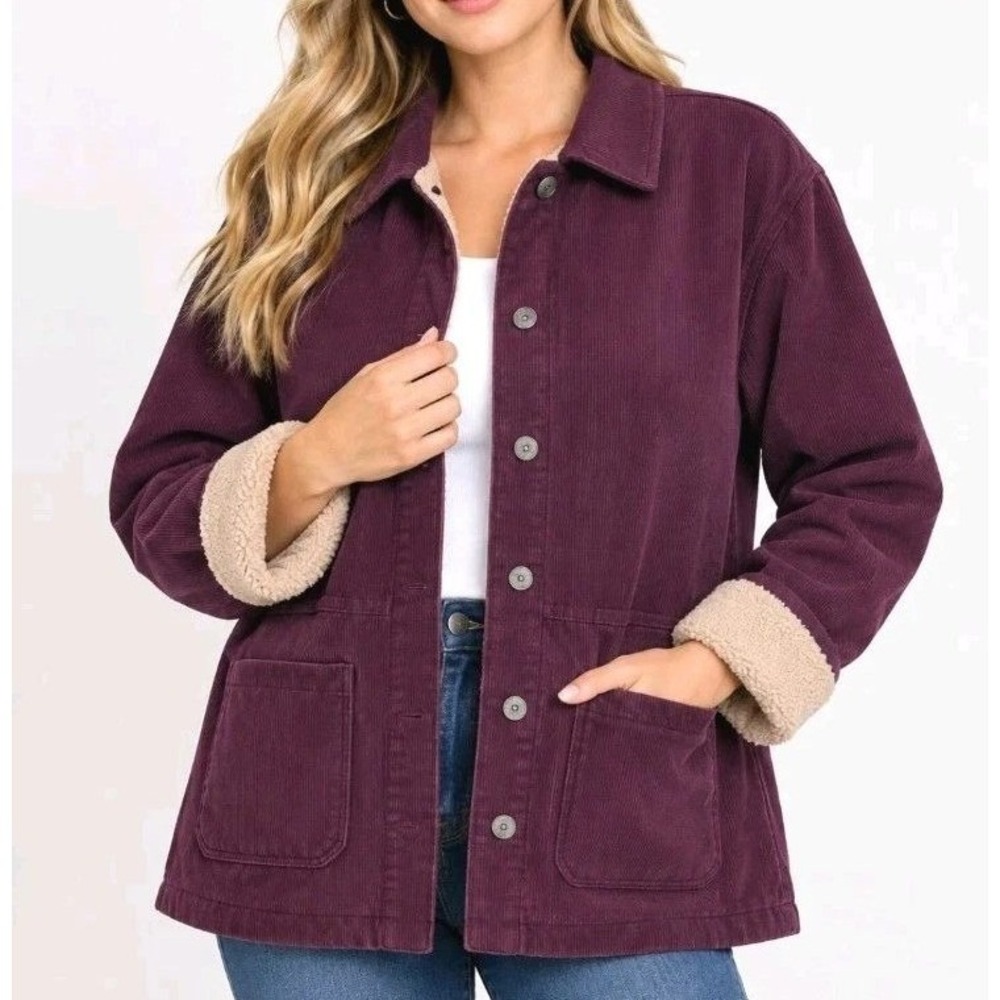 NWT Boston Traders Women's XS Red Sherpa Lined Corduroy Jacket Polyester